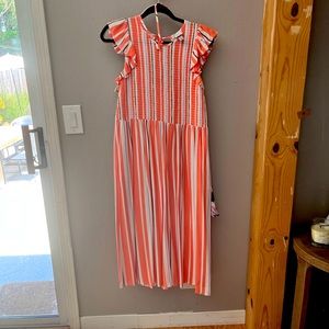 MIDI Orange Striped Dress cap sleeve